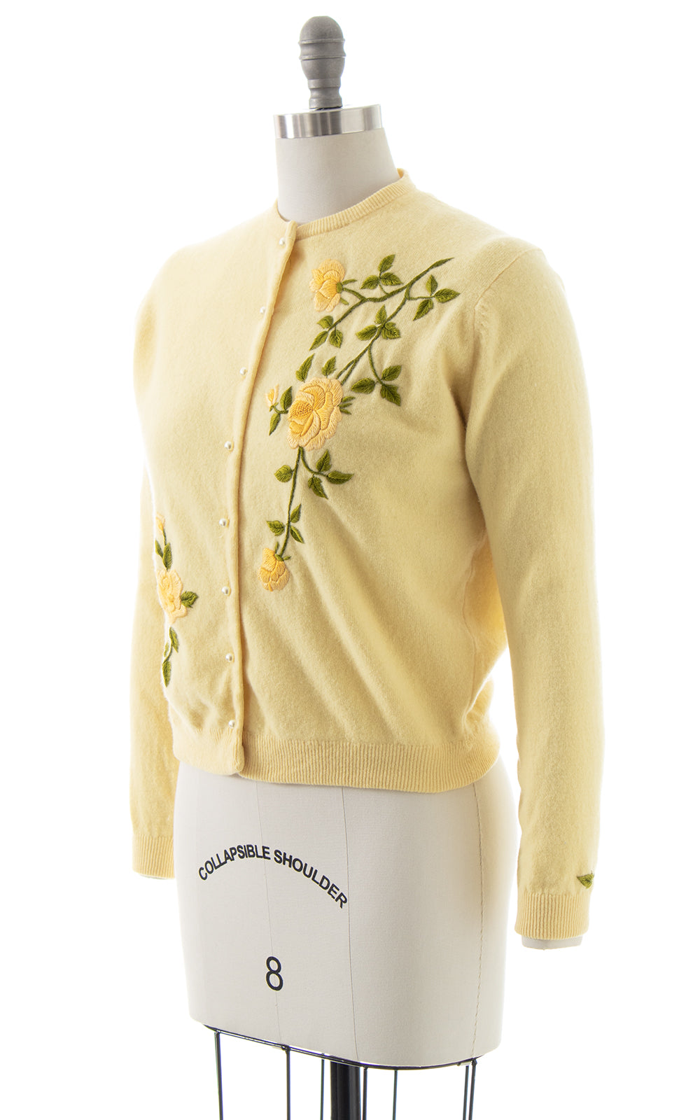 1950s Rose Embroidered Knit Wool Angora Cardigan | medium/large