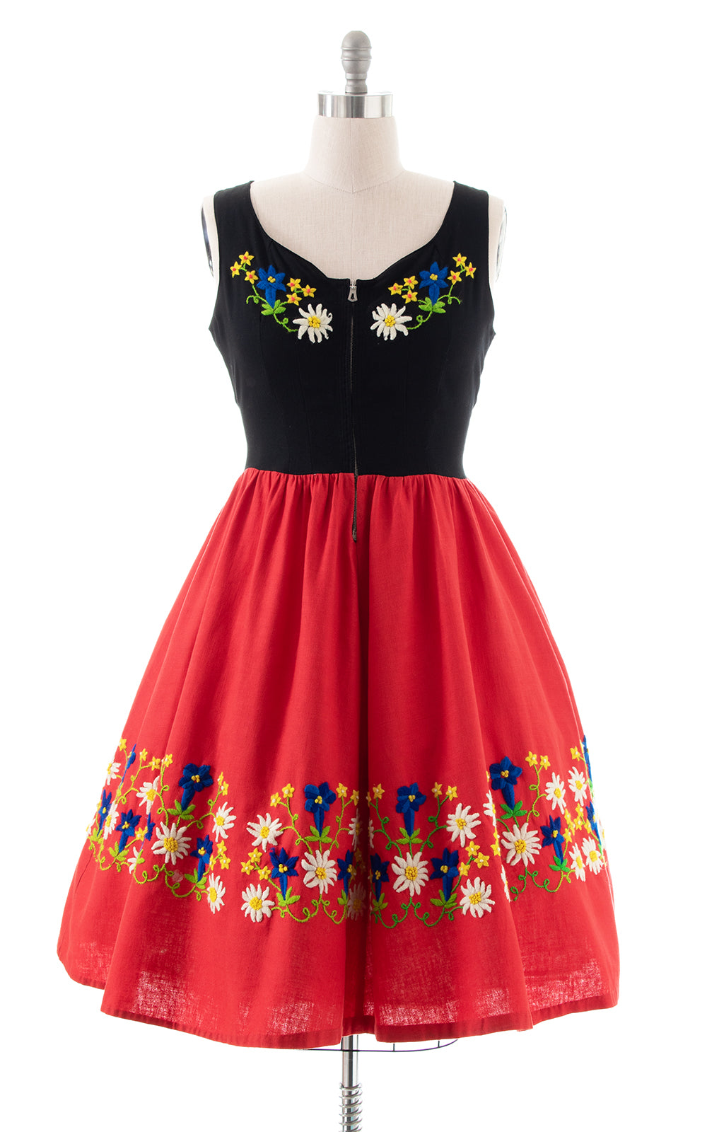 1960s Floral Embroidered Dirndl Dress | large