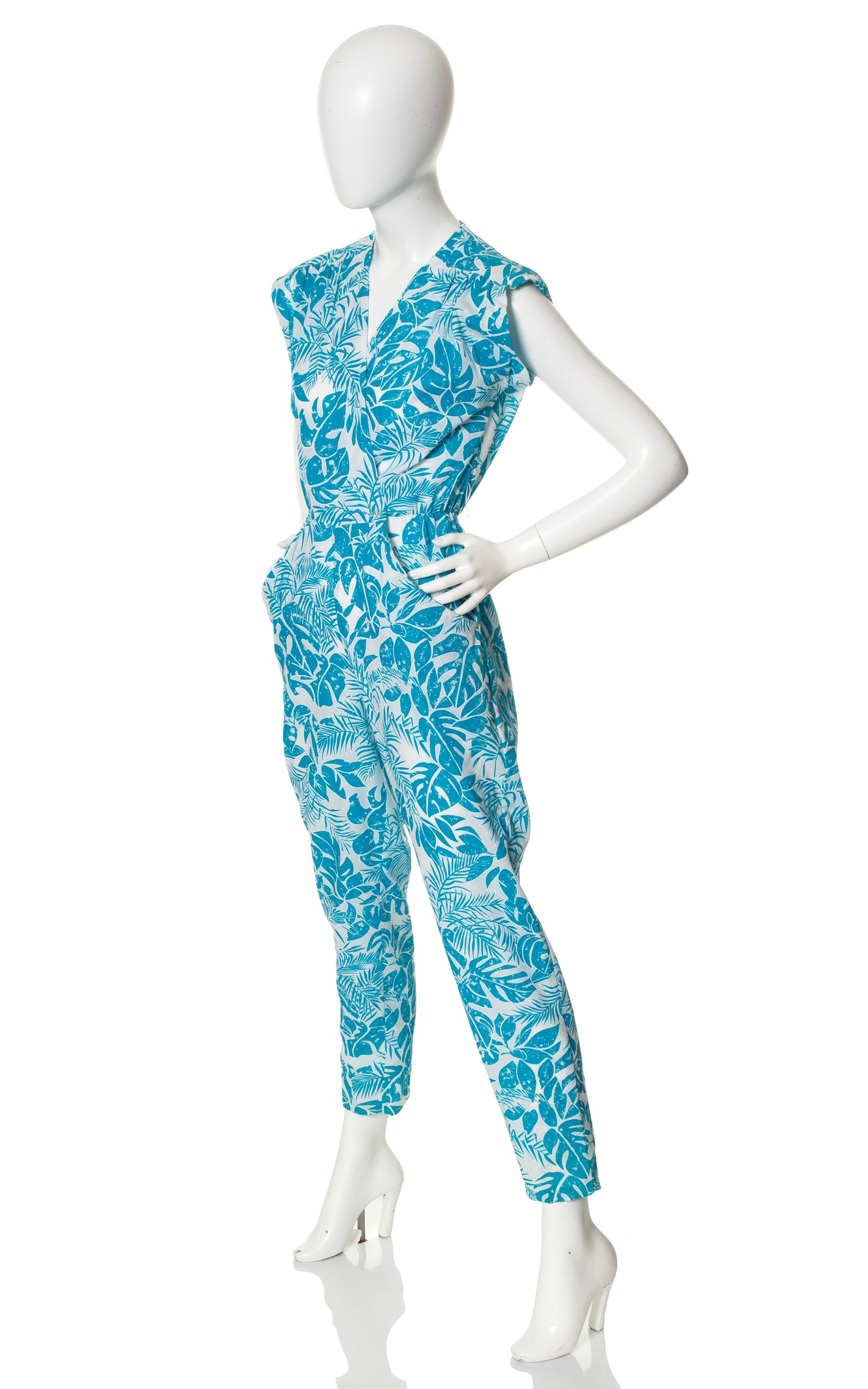 1980s Tropical Leaves Jumpsuit with Pockets | x-small/small