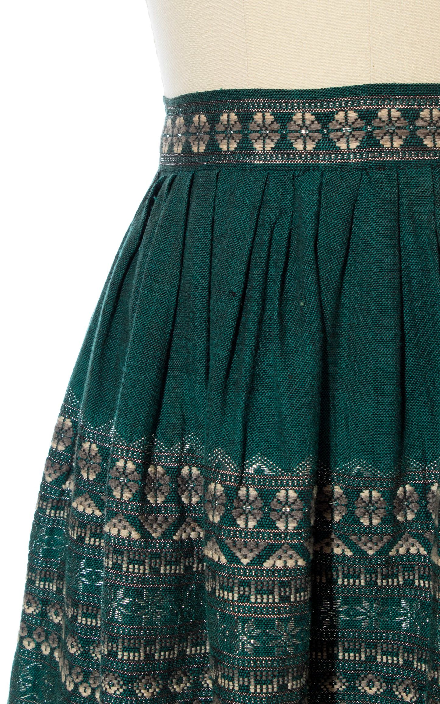 Vintage 60s 1960s Metallic Woven Green Full Swing Skirt BirthdayLifeVintage