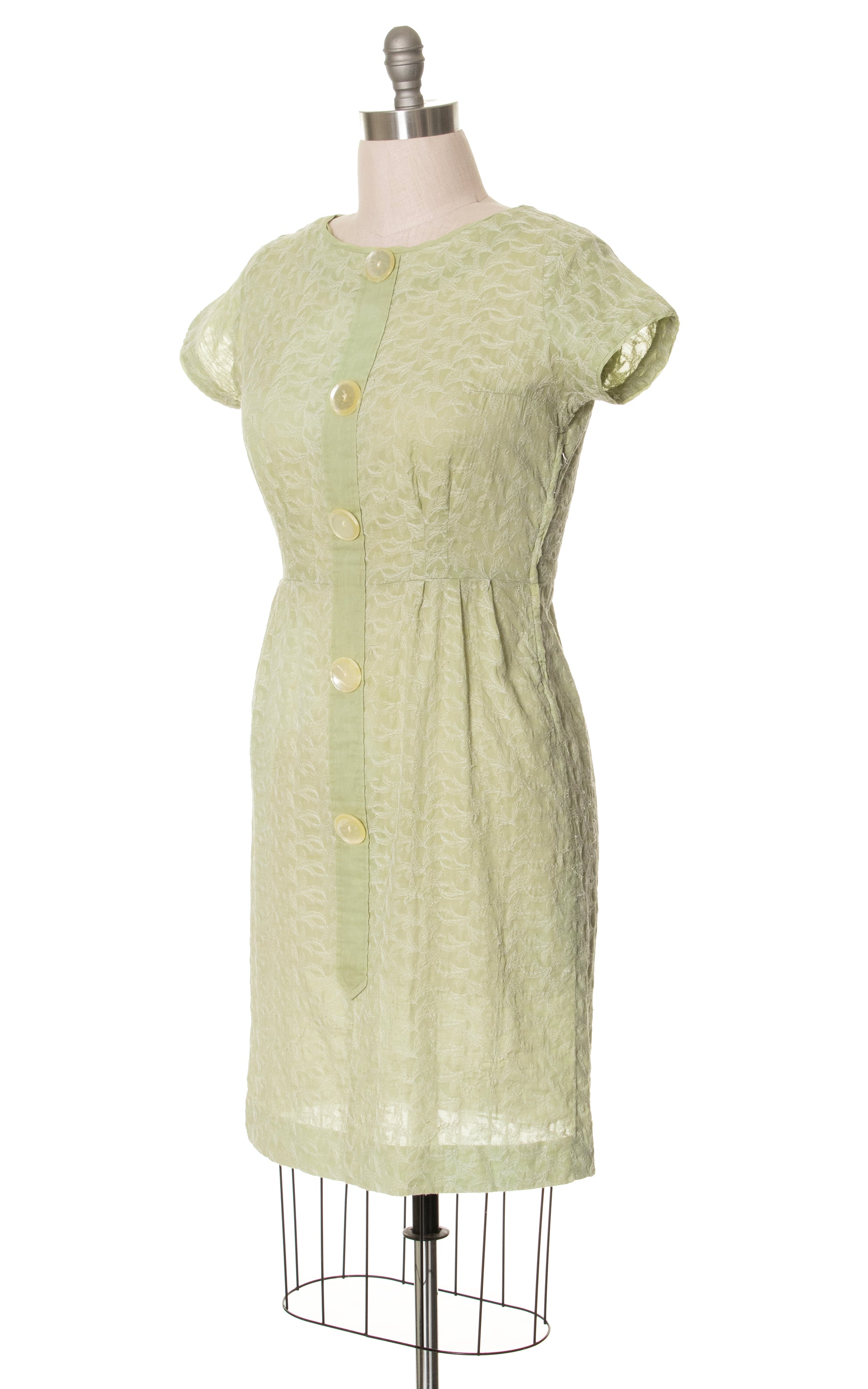 1960s Sage Green Embroidered Cotton Dress | large 1960s Sage Green Embroidered Cotton Dress | large