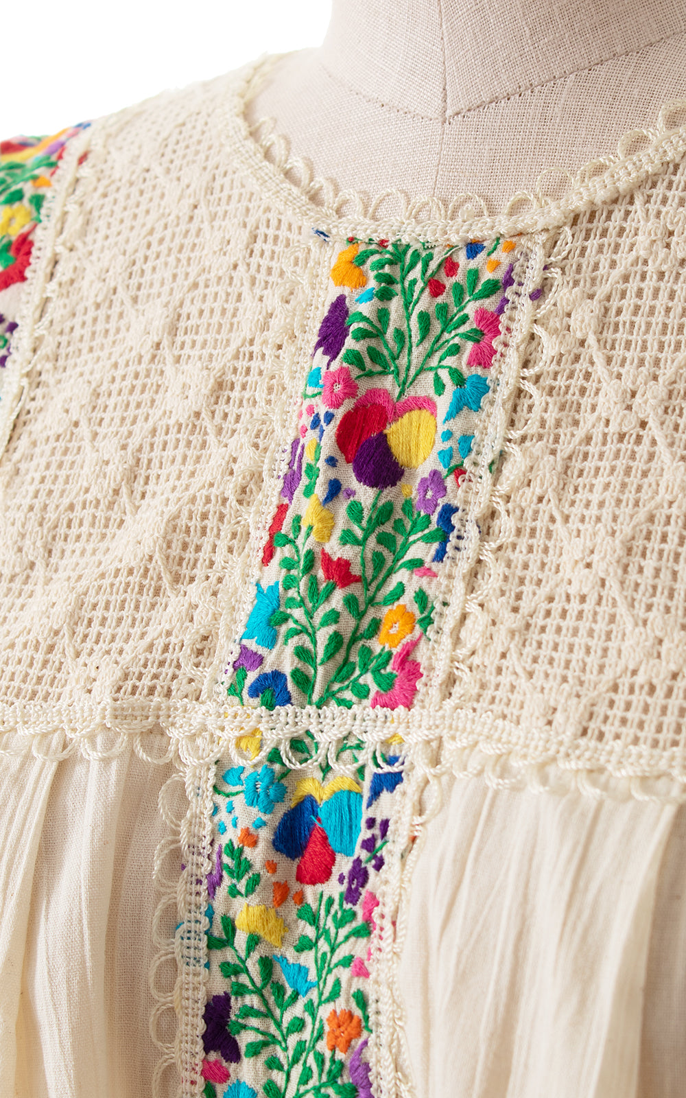 1970s Floral Embroidered Crochet Dress BirthdayLifeVintage