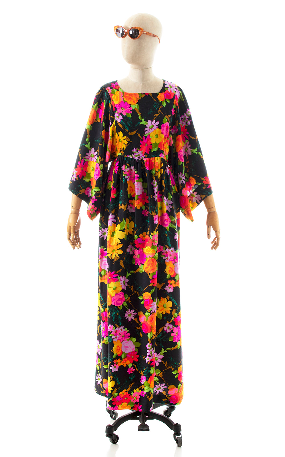 1970s Floral Kimono Sleeve Maxi Dress | small/medium