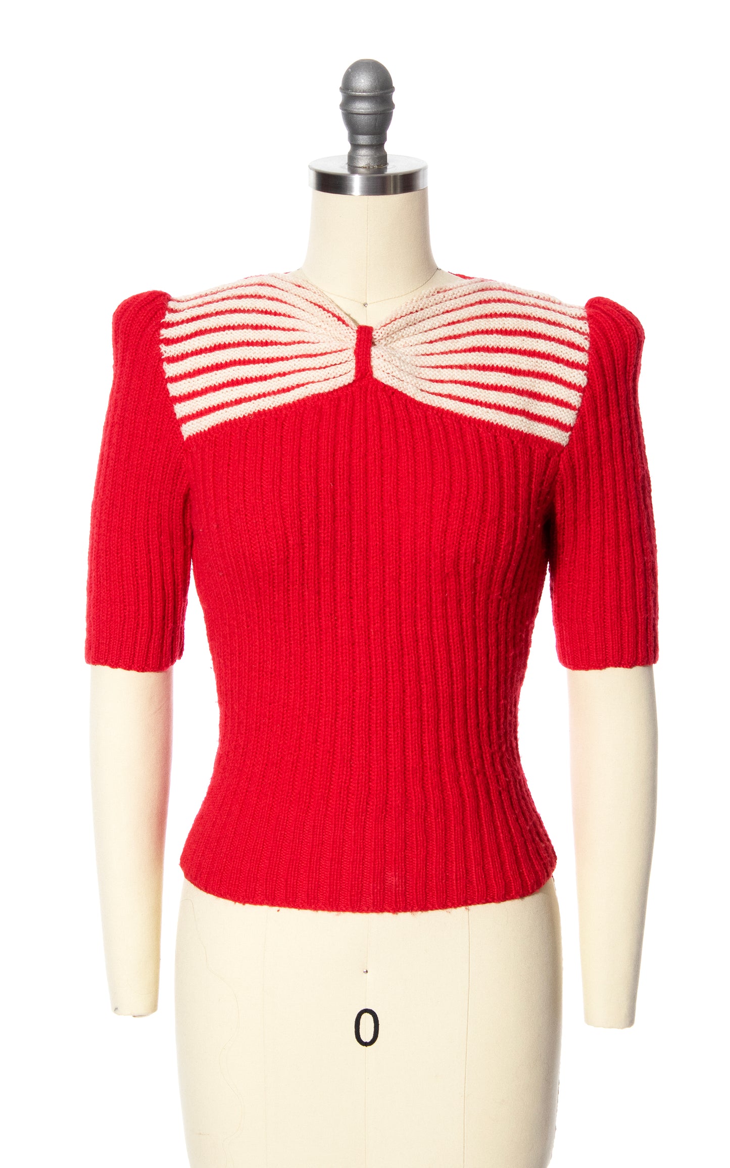Vintage Style 1940s 40s Repro Reproduction Knit Sweater Top Bow Red Striped BirthdayLifeVintage