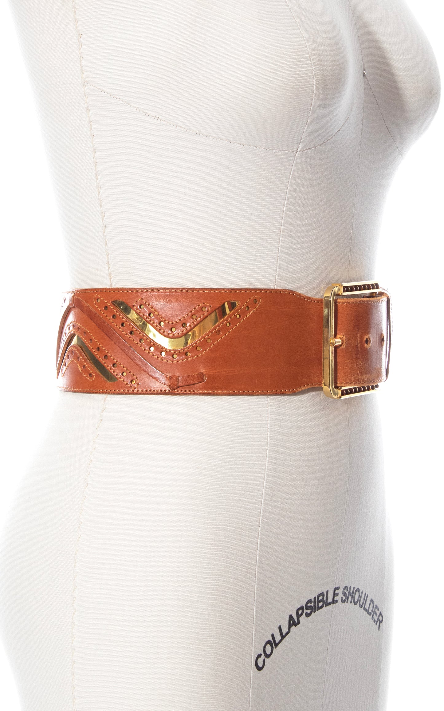 Vintage 70s 1970s Gold Foil & Brown Leather Cinch Belt High Waisted BirthdayLifeVintage