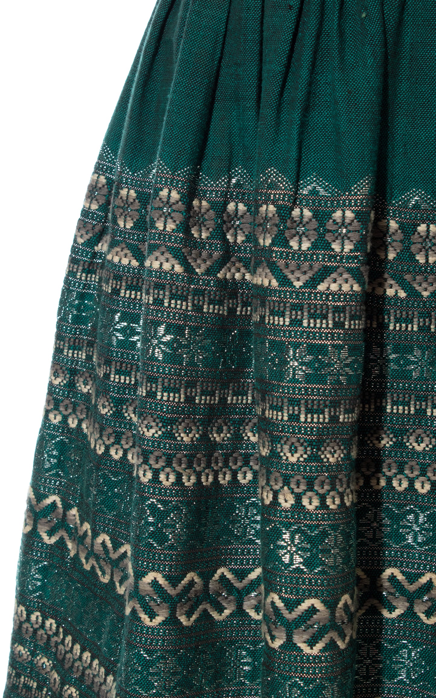 Vintage 60s 1960s Metallic Woven Green Full Swing Skirt BirthdayLifeVintage