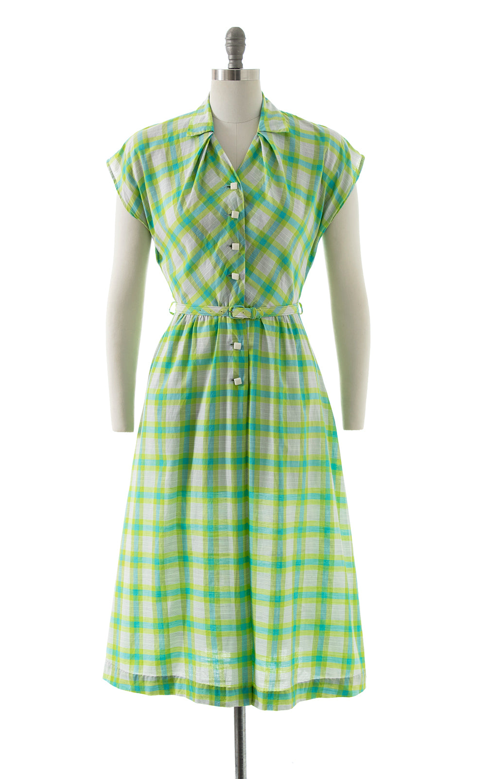 1940s Plaid Cotton Shirtwaist Dress | small