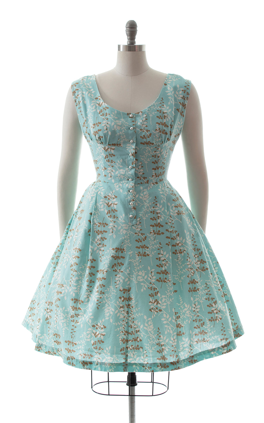 Modern 1950s Style Leaf Print Sundress BirthdayLifeVintage