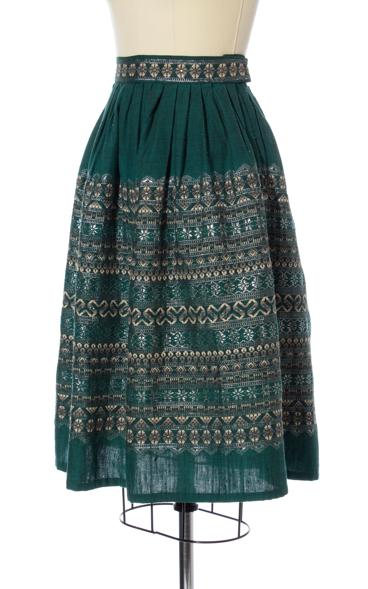 Vintage 60s 1960s Metallic Woven Green Full Swing Skirt BirthdayLifeVintage