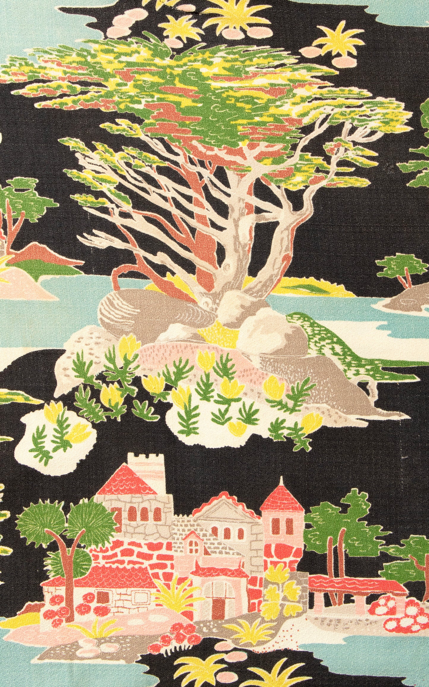 1950s Cypress Tree Novelty Print Barkcloth Skirt | small