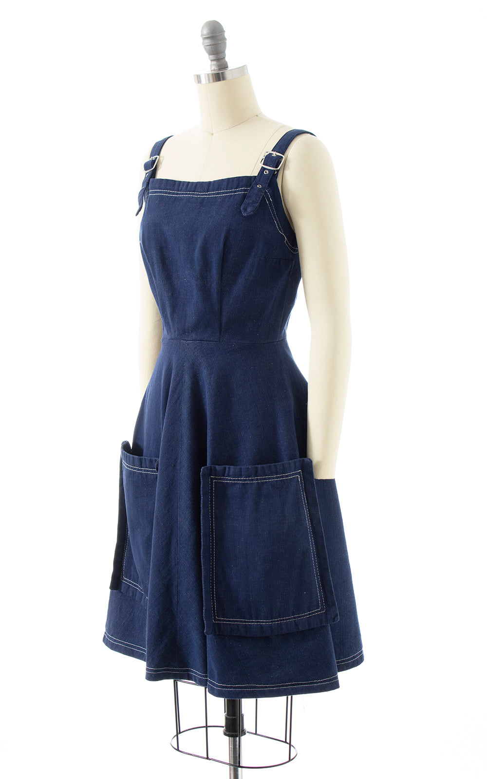 1970s Denim Overalls Dress with Giant Pockets | x-small