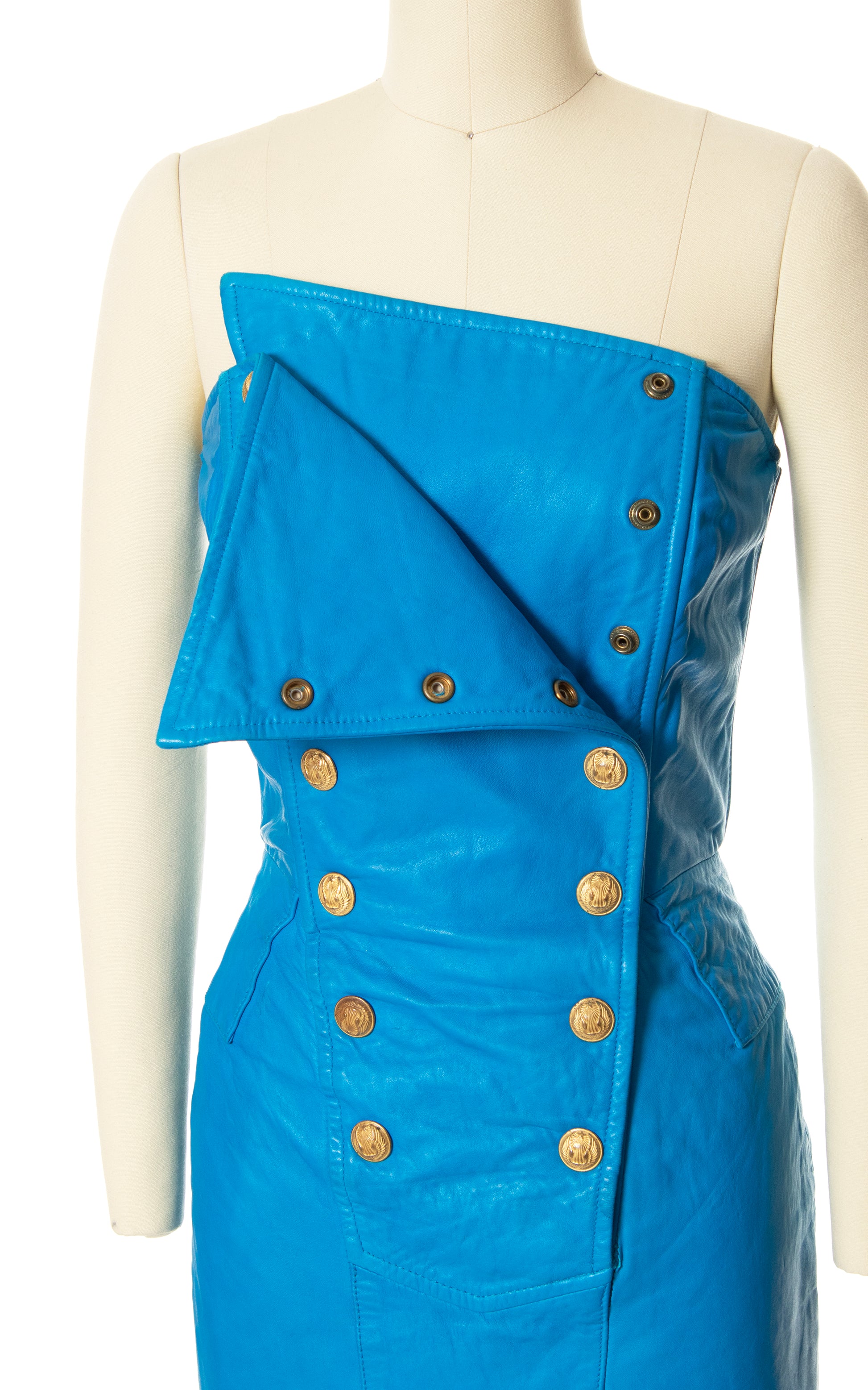 1980s NORTH BEACH LEATHER Blue Wiggle Dress | x-small Birthday Life Vintage 1980s NORTH BEACH LEATHER Blue Wiggle Dress | x-small Birthday Life Vintage