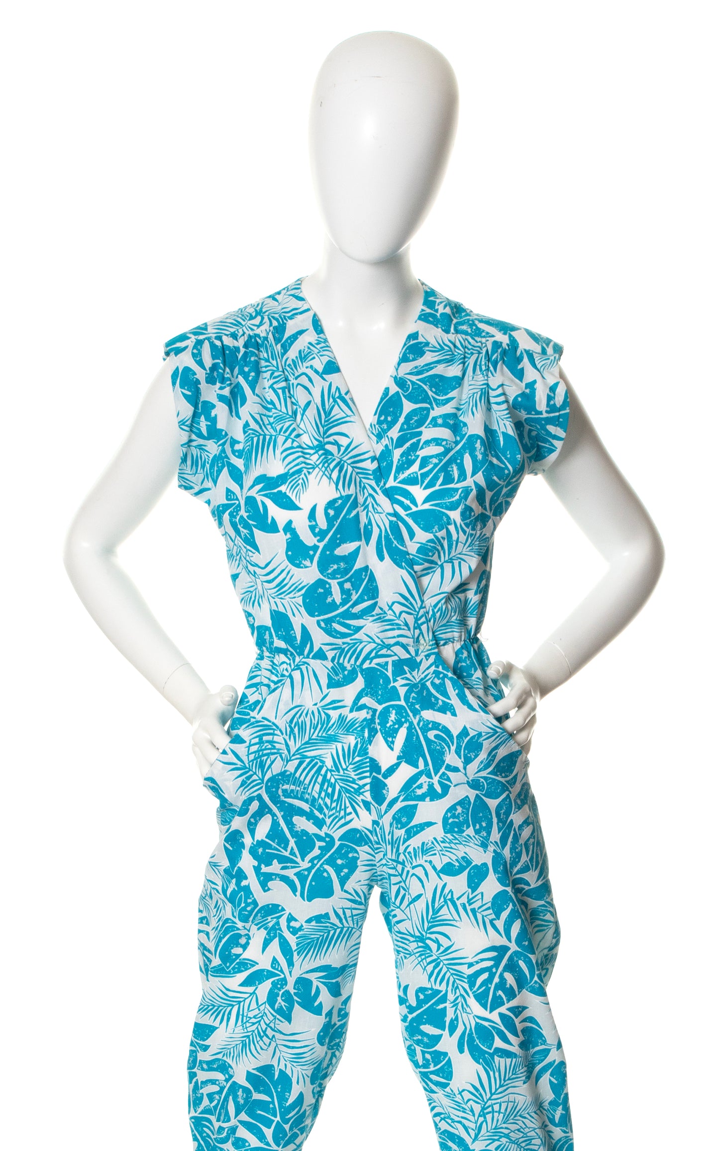 1980s Tropical Leaves Jumpsuit with Pockets | x-small/small