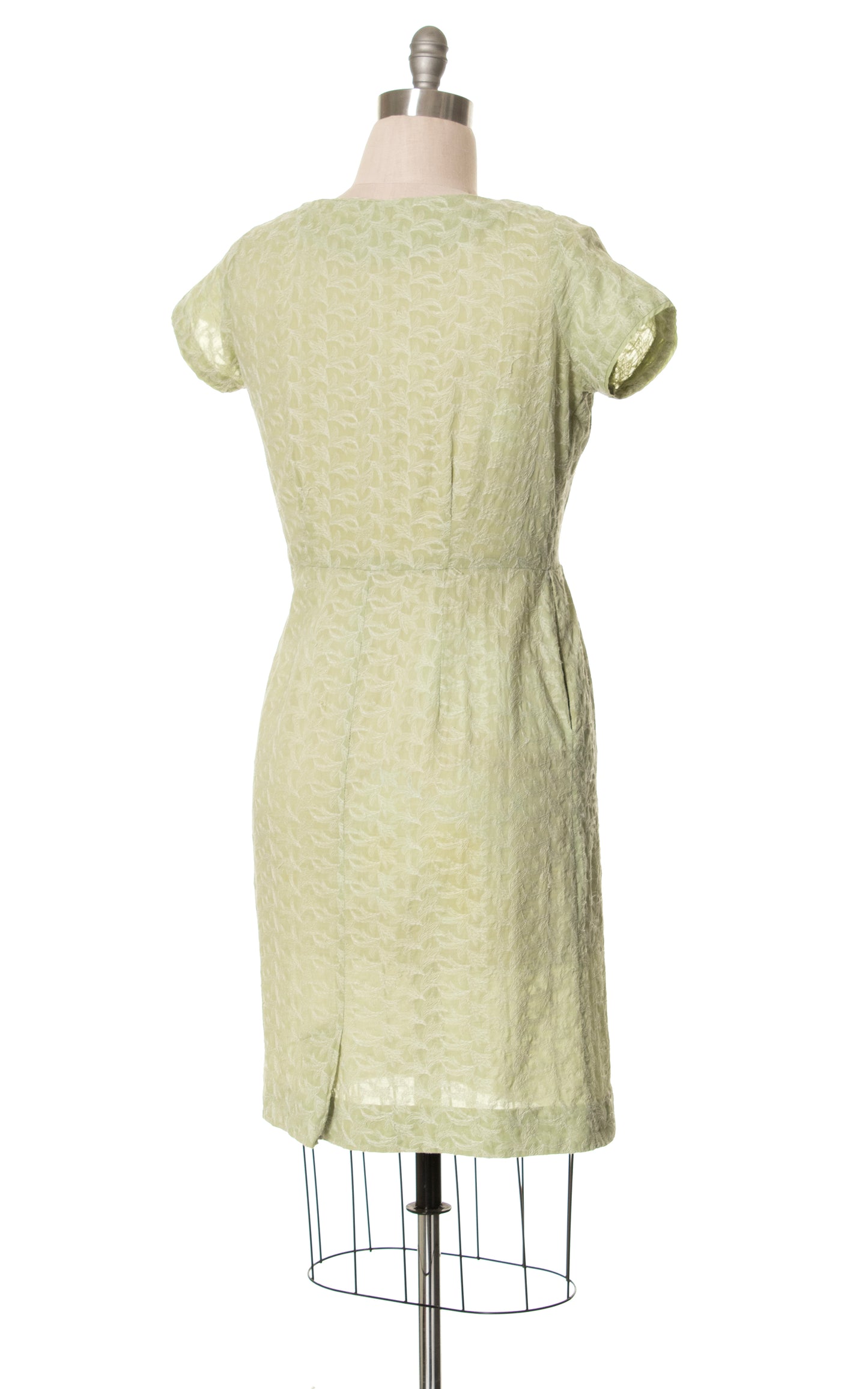 1960s Sage Green Embroidered Cotton Dress | large
