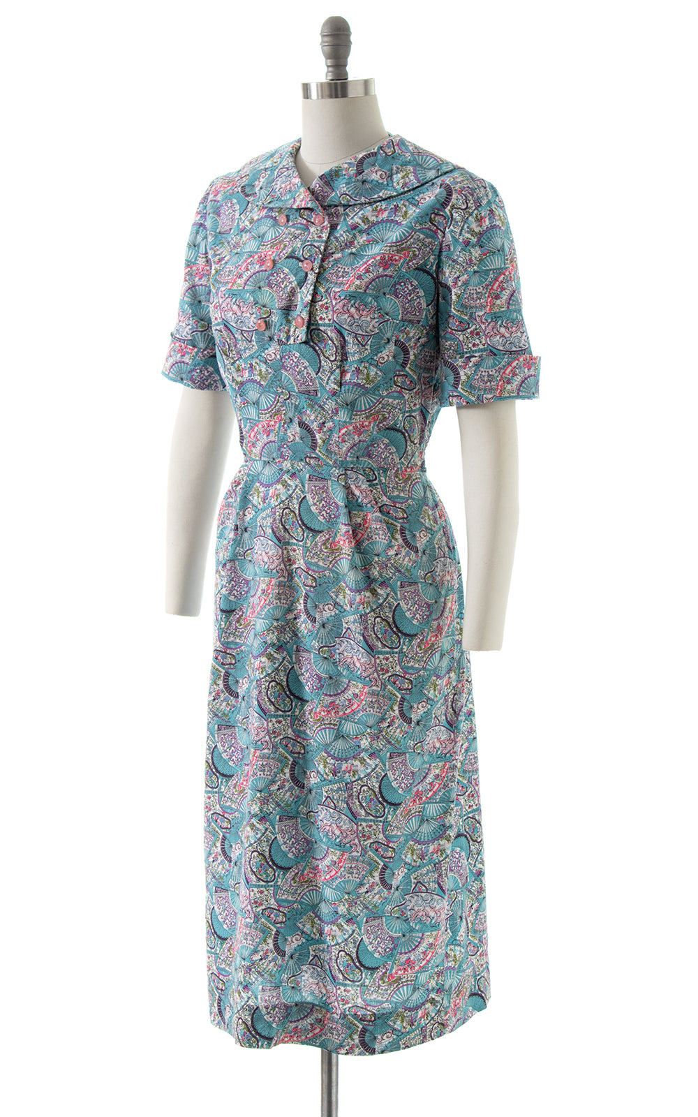 1960s Fans 17th C Novelty Print Wiggle Dress | medium