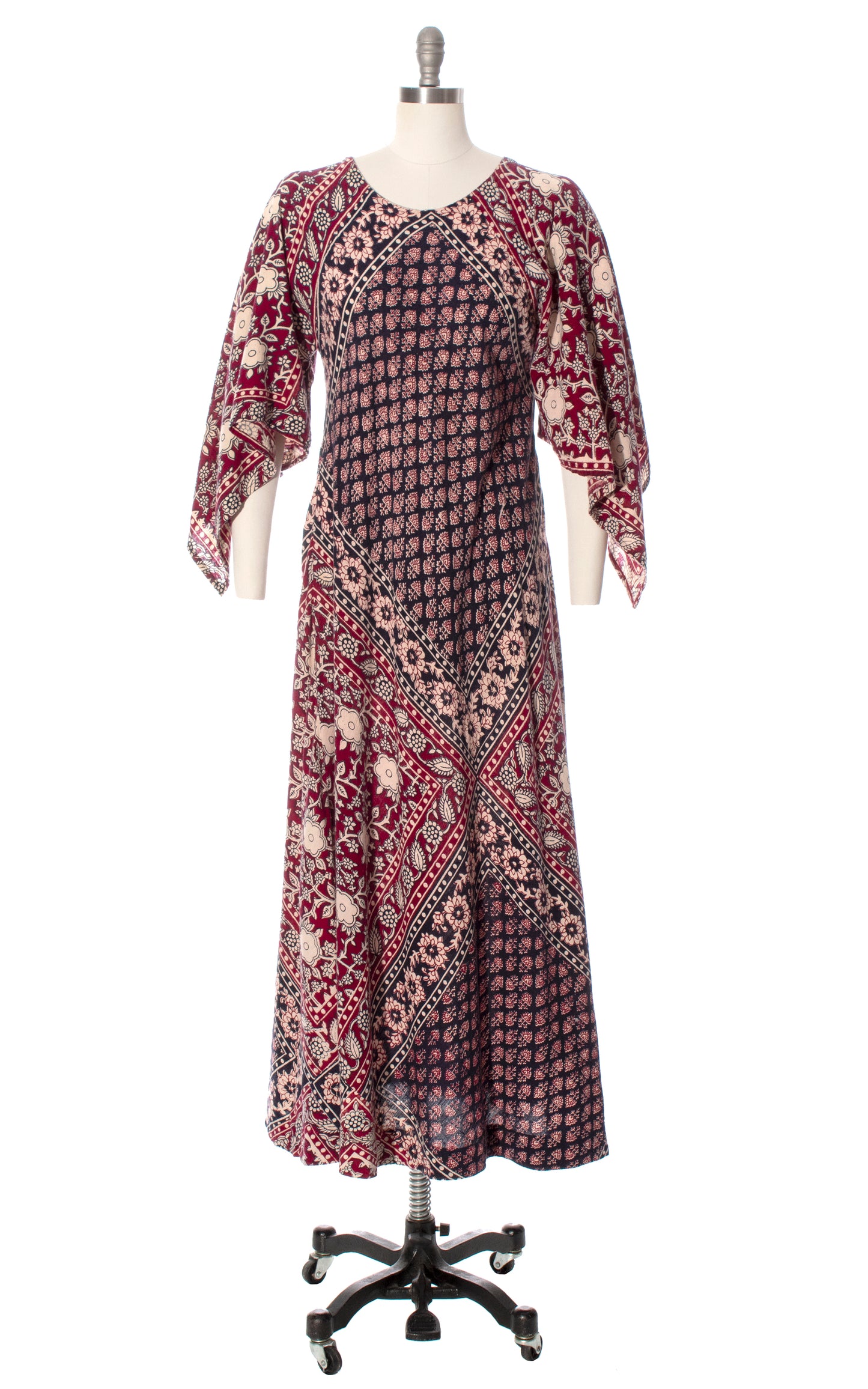 Vintage 1970s 70s Indian Cotton Pointed Sleeve Boho Maxi Dress Birthday Life Vintage
