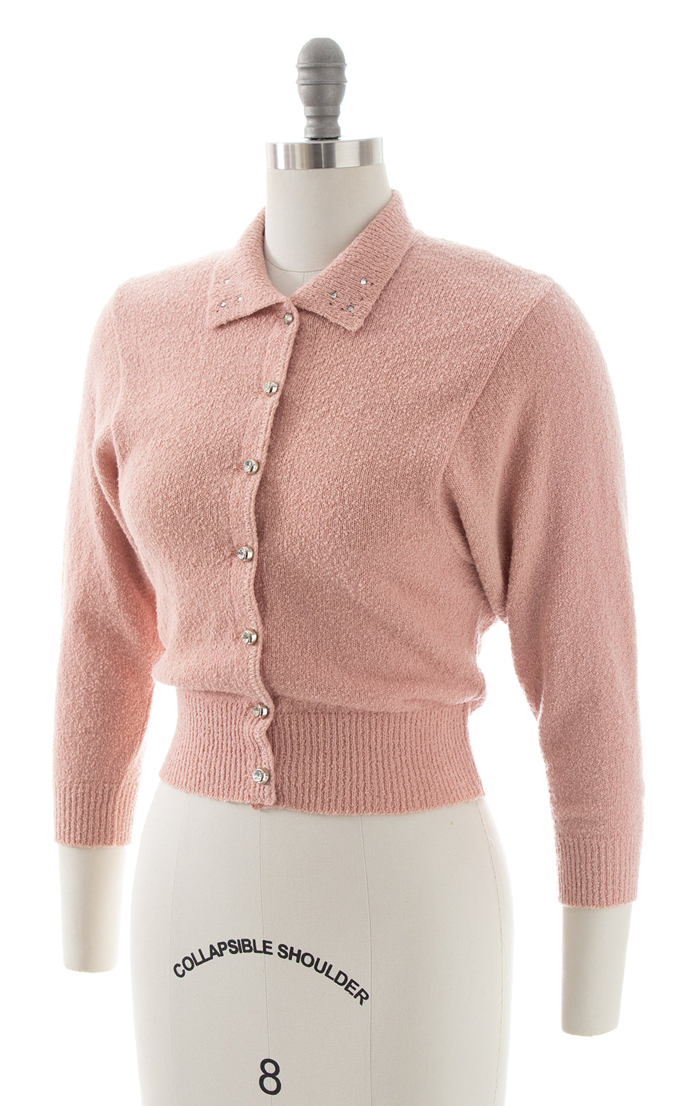 1940s 1950s Rhinestone & Knit Wool Cardigan | x-small/small