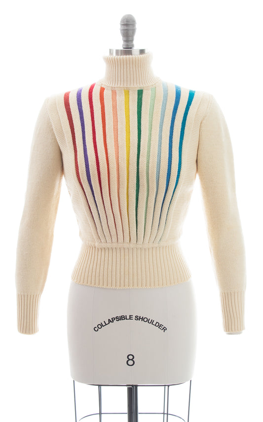 1970s 1980s Rainbow Striped Turtleneck Sweater