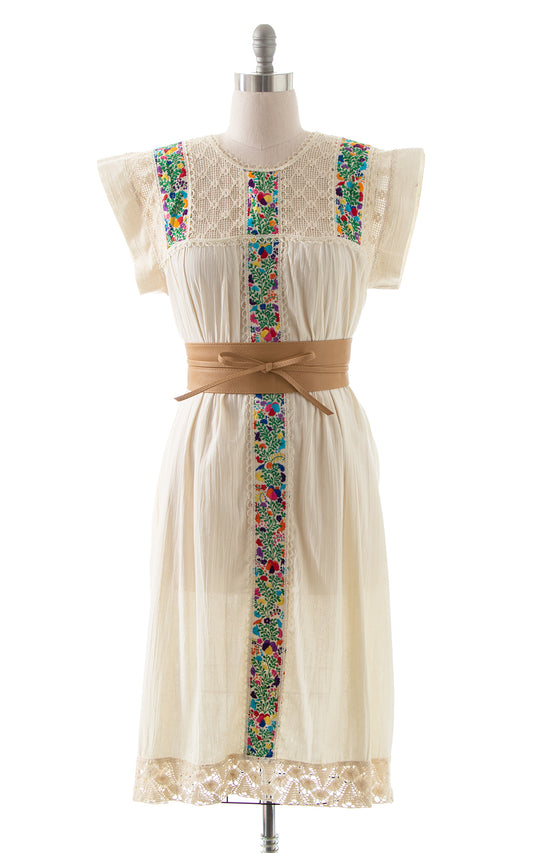 1970s Floral Embroidered Crochet Dress BirthdayLifeVintage