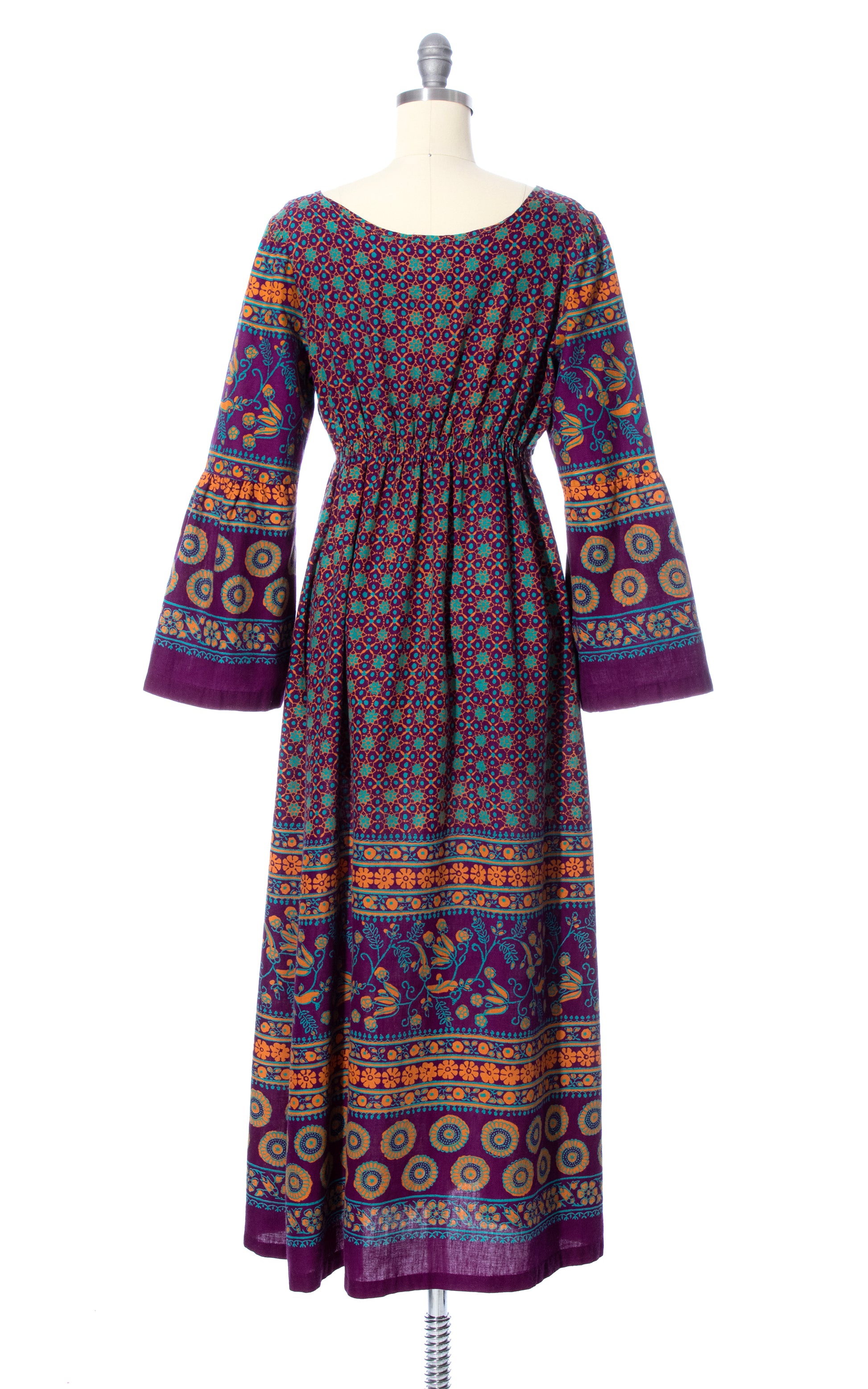 1970s Floral Striped Bell Sleeve Maxi Dress | x-small/small Birthday Life Vintage 1970s Floral Striped Bell Sleeve Maxi Dress | x-small/small Birthday Life Vintage