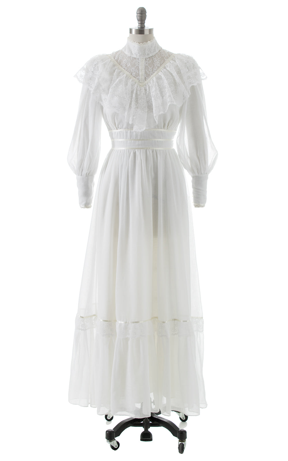 1970s Victorian Inspired Lace Ruffled Maxi Dress