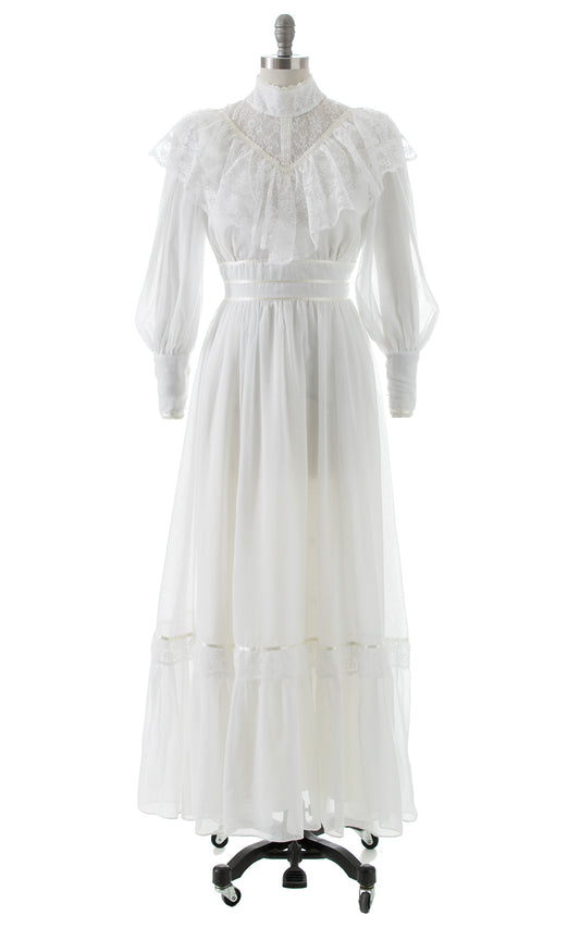 1970s Victorian Inspired Lace Ruffled Maxi Dress