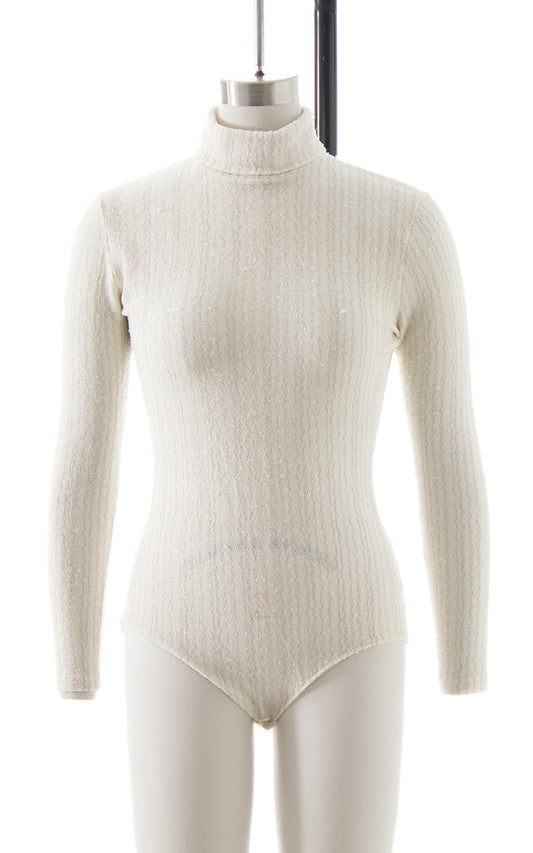 1970s Metallic White Turtleneck Bodysuit