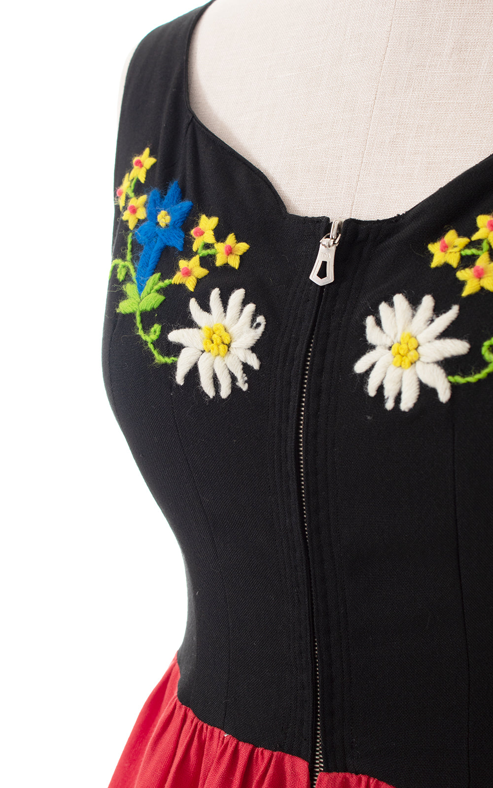 1960s Floral Embroidered Dirndl Dress | large