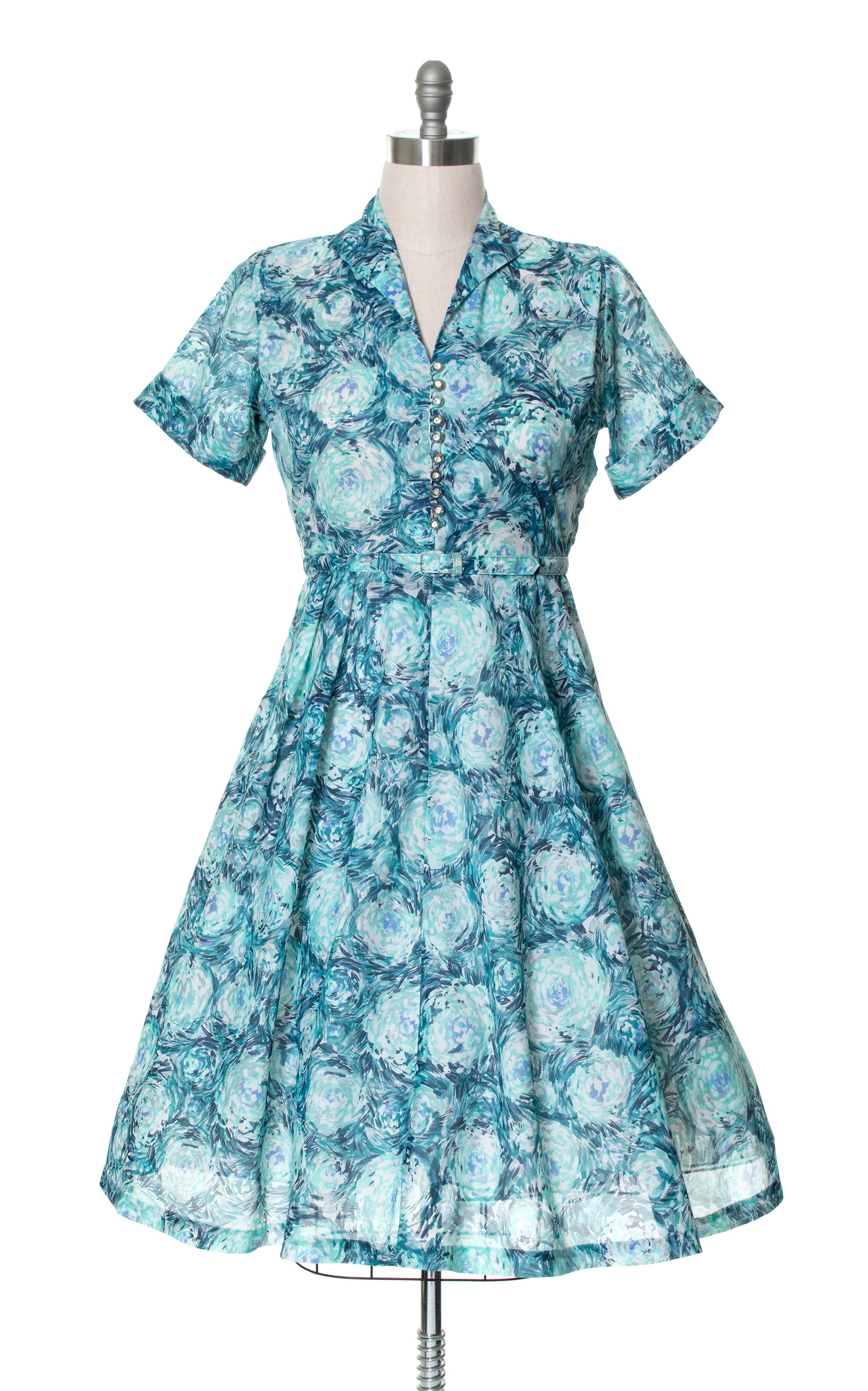 1950s Sheer Floral Shirtwaist Dress | large Birthday Life Vintage 1950s Sheer Floral Shirtwaist Dress | large Birthday Life Vintage