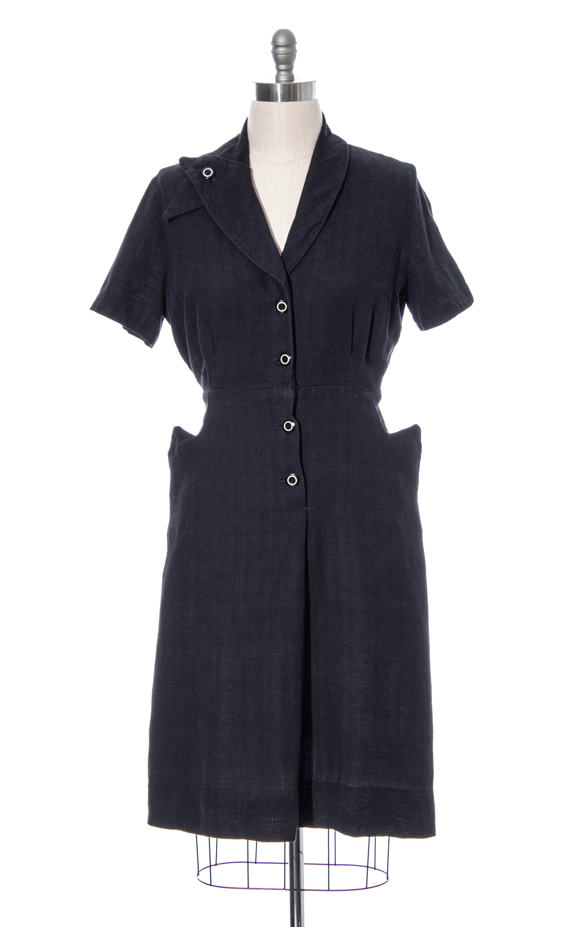 black cotton shirtwaist dress Black Linen Button Down Midi Dress Handmade Summer