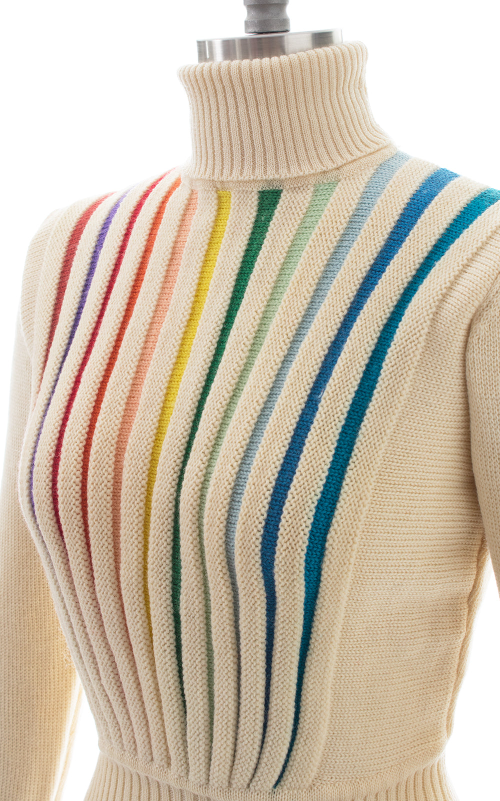 1970s 1980s Rainbow Striped Turtleneck Sweater