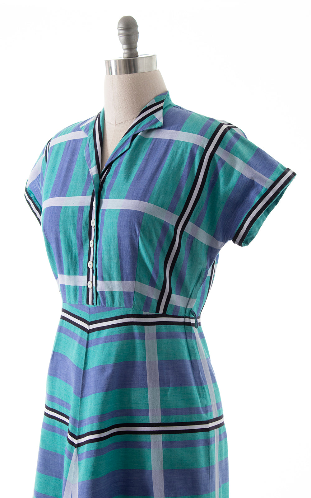 1940s 1950s Plaid Cotton Shirtwaist Dress with Pocket | large