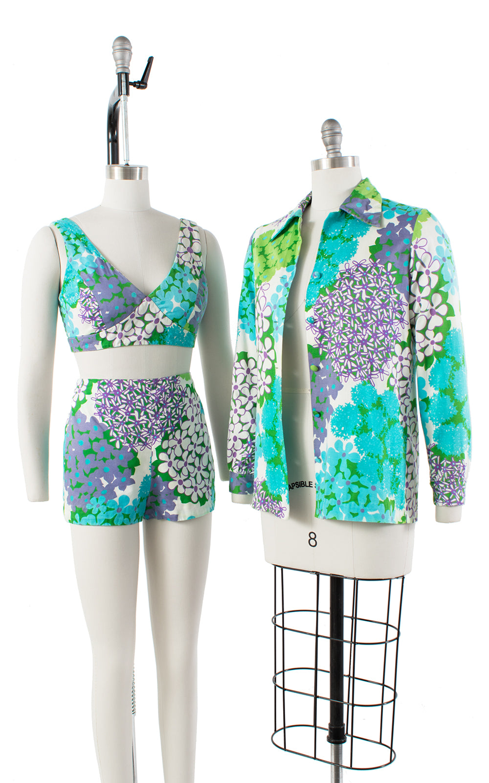 1960s Floral 3 Piece Sun Top, Shorts and Jacket Set