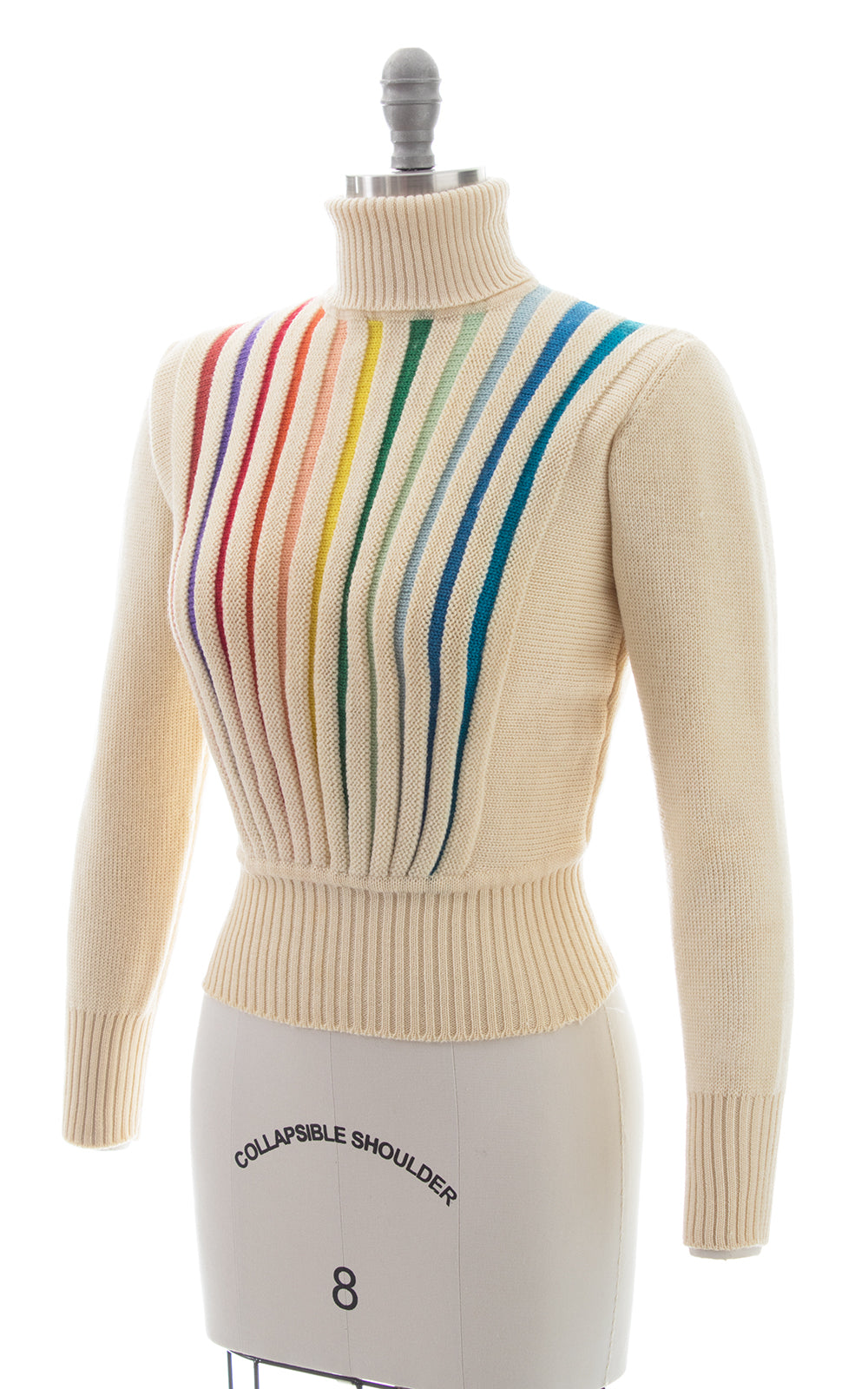 1970s 1980s Rainbow Striped Turtleneck Sweater