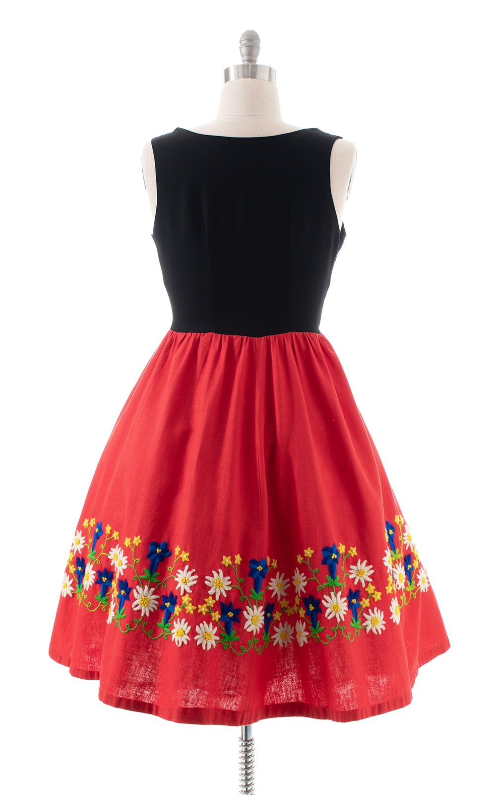 1960s Floral Embroidered Dirndl Dress | large