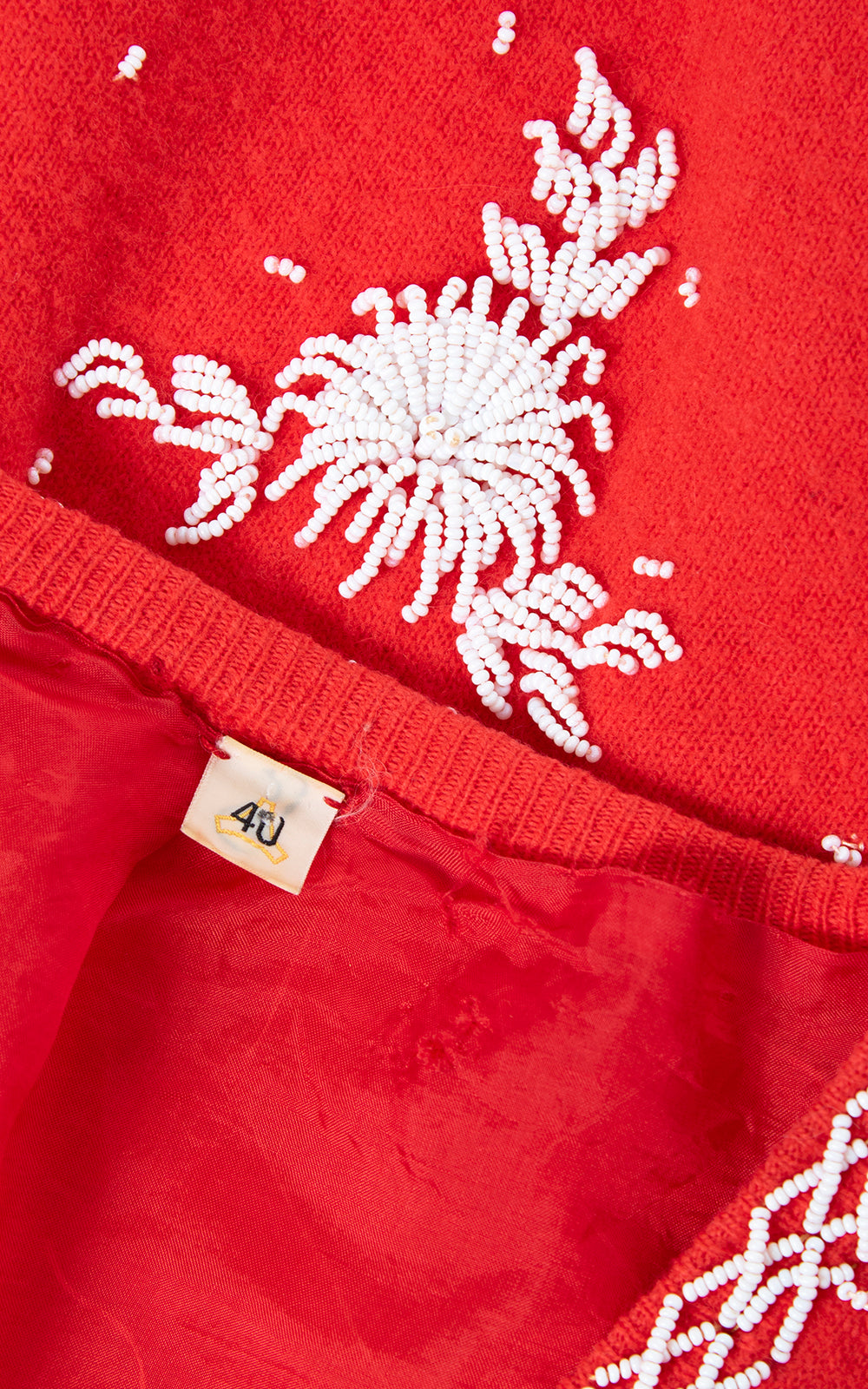 1950s Beaded Red Wool Cardigan | medium/large