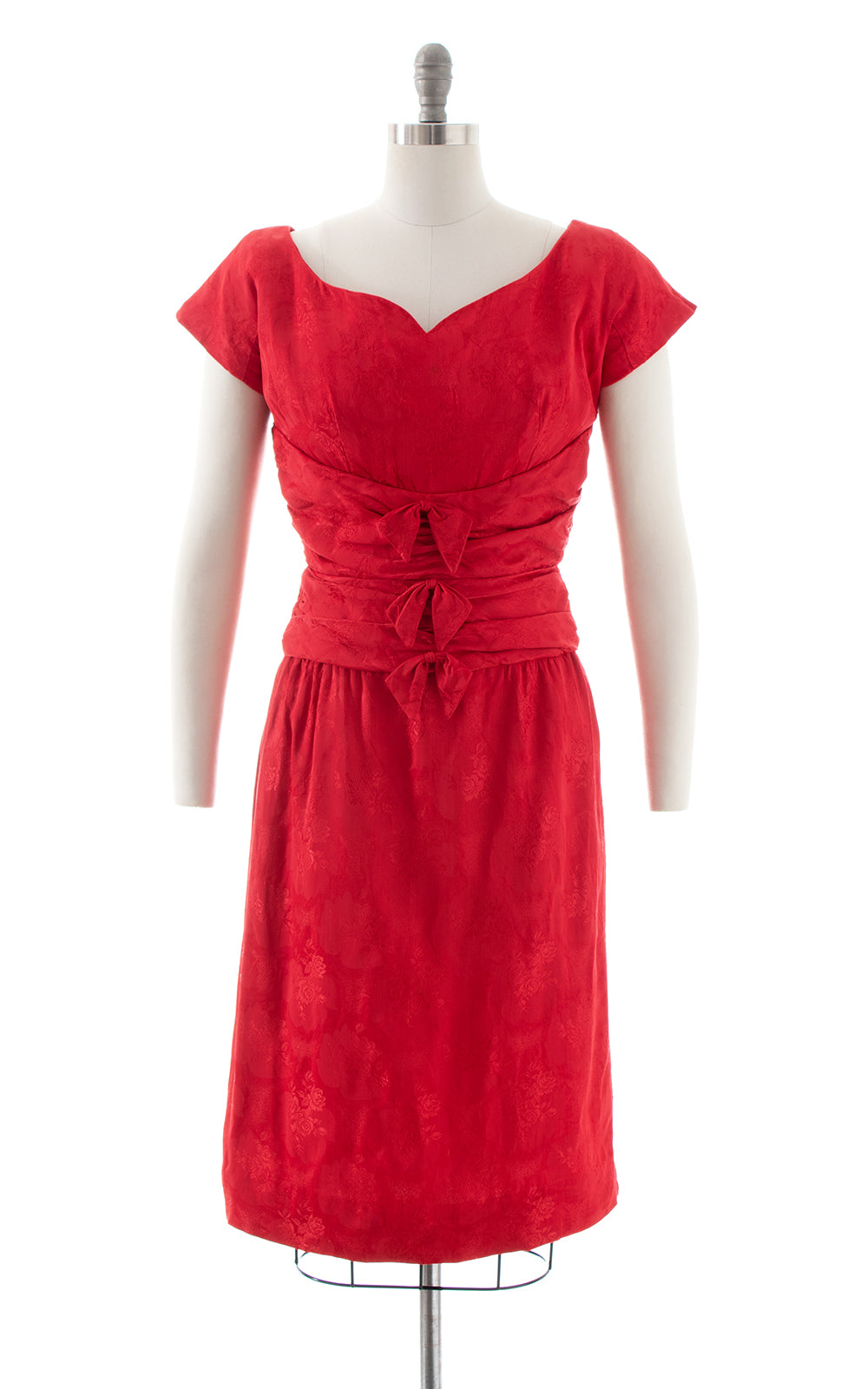 1950s Floral Satin Jacquard Wiggle Dress BirthdayLifeVintage
