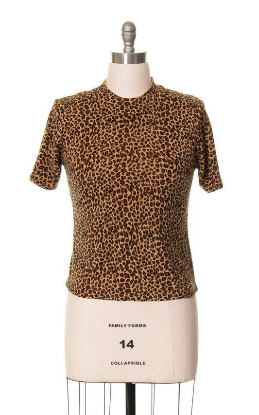 1980s Leopard Print Knit Angora Wool Sweater Top | medium/large