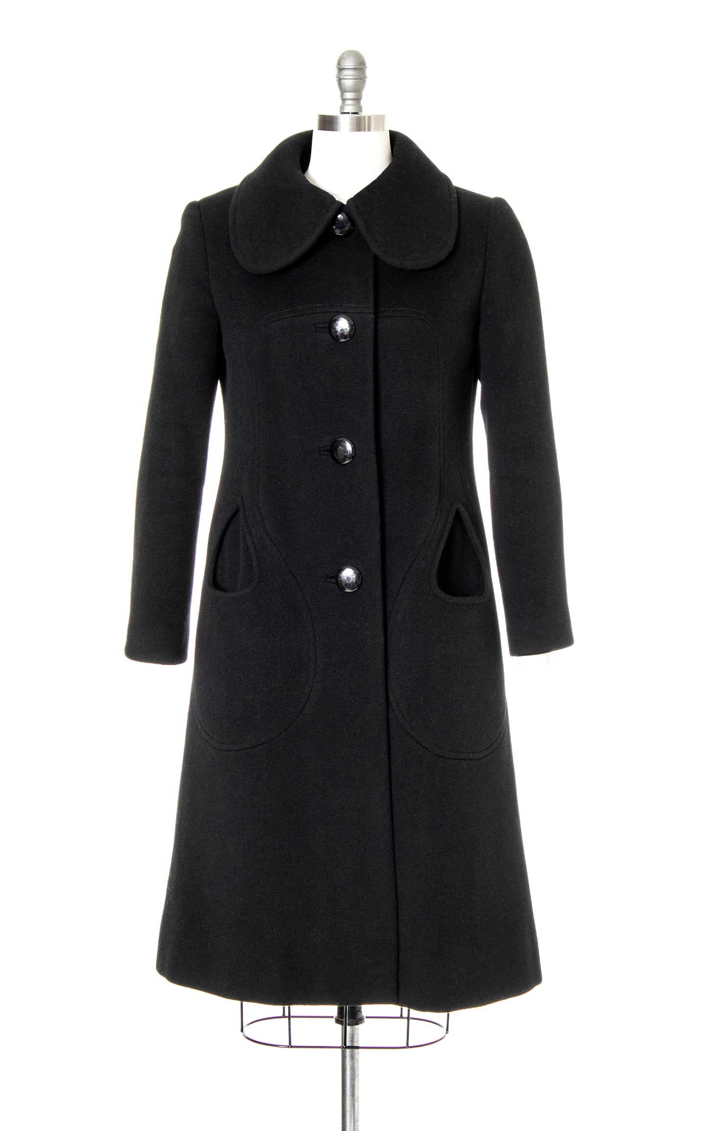 1960s PIERRE CARDIN Black Wool Cashmere Coat | small