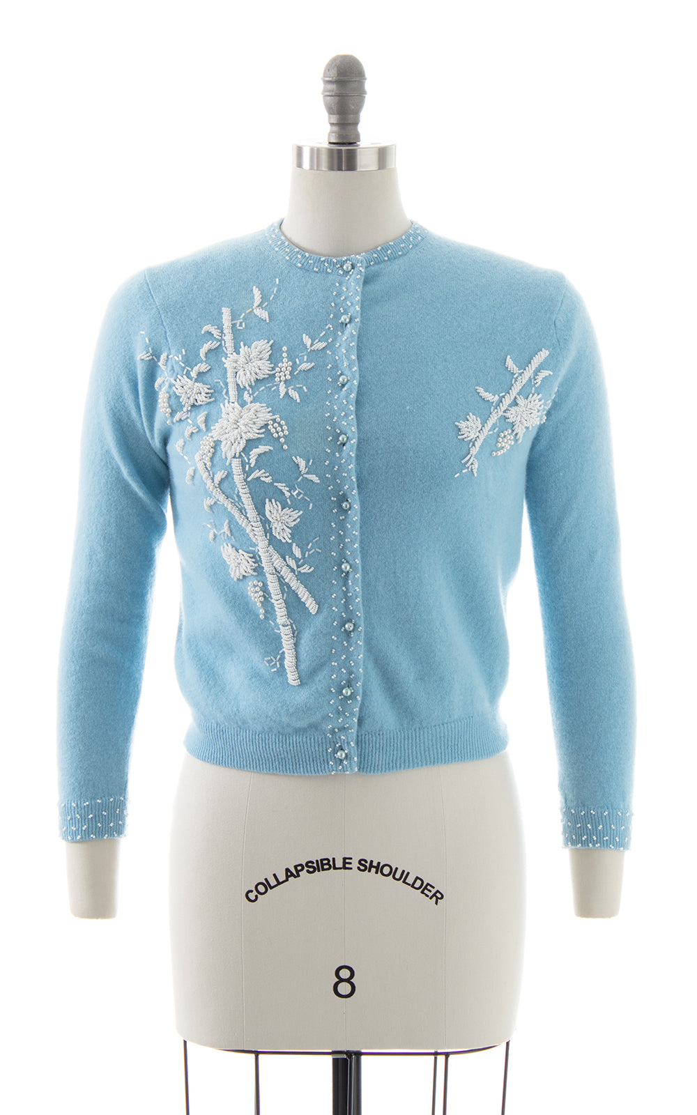 1950s 1960s Floral Beaded Knit Wool Angora Cardigan | small/medium