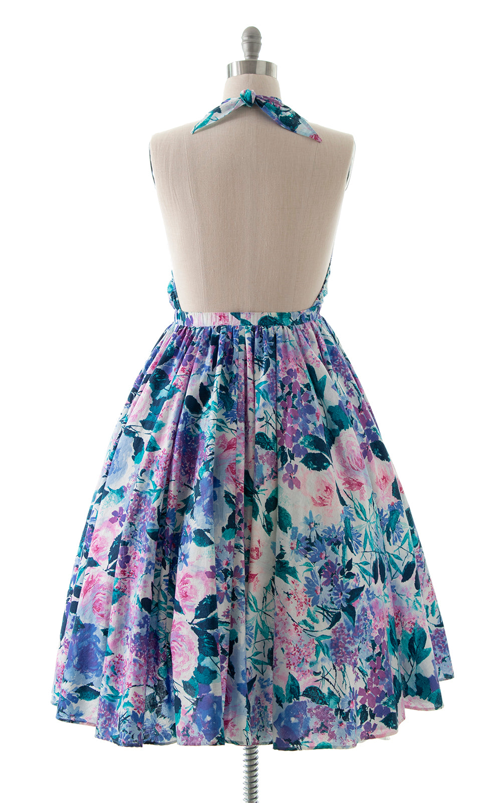 1980s Floral Halter Open Back Circle Skirt Sundress with Pockets BirthdayLifeVintage