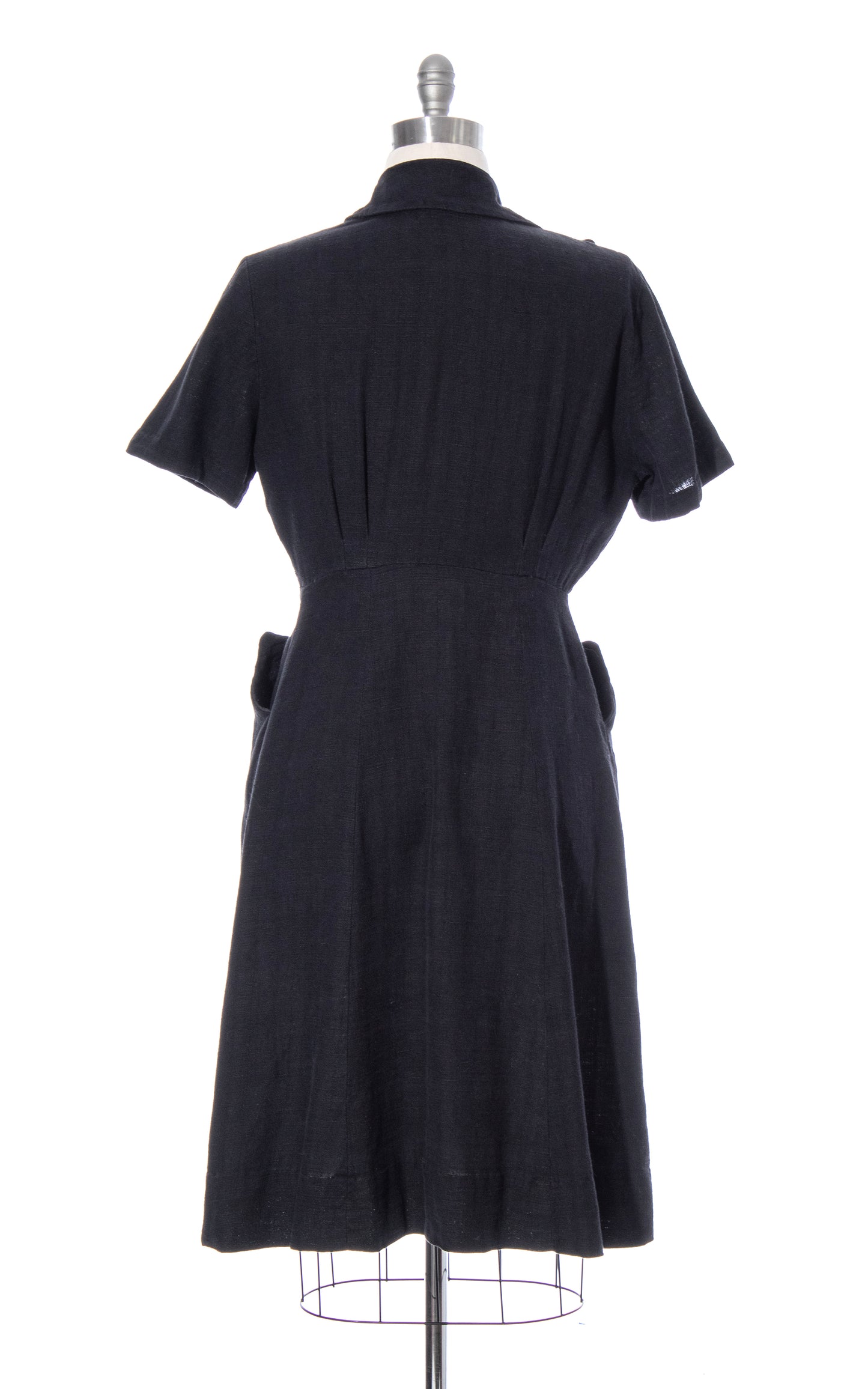 Vintage 50s 1950s Black Cotton Shirtwaist Day Dress with Pockets BirthdayLifeVintage