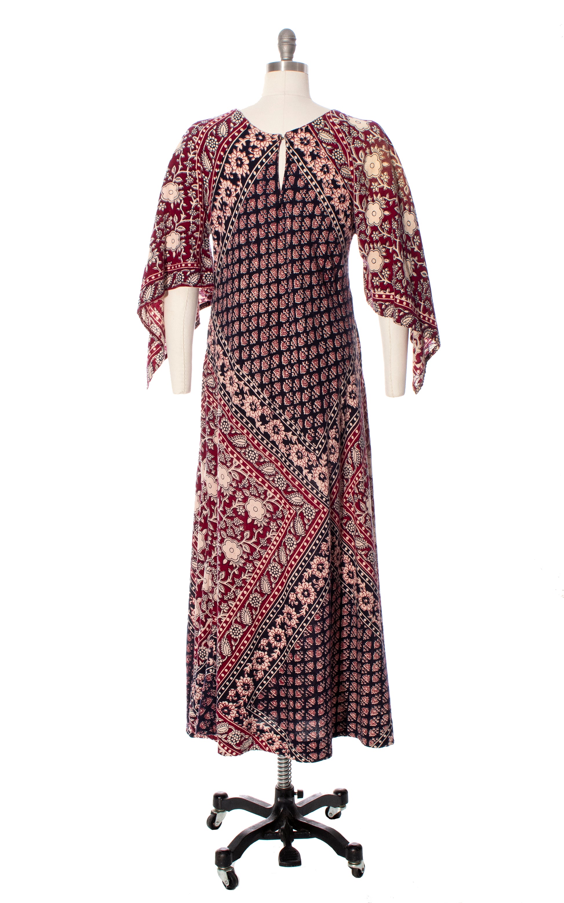 Vintage 1970s 70s Indian Cotton Pointed Sleeve Boho Maxi Dress Birthday Life Vintage