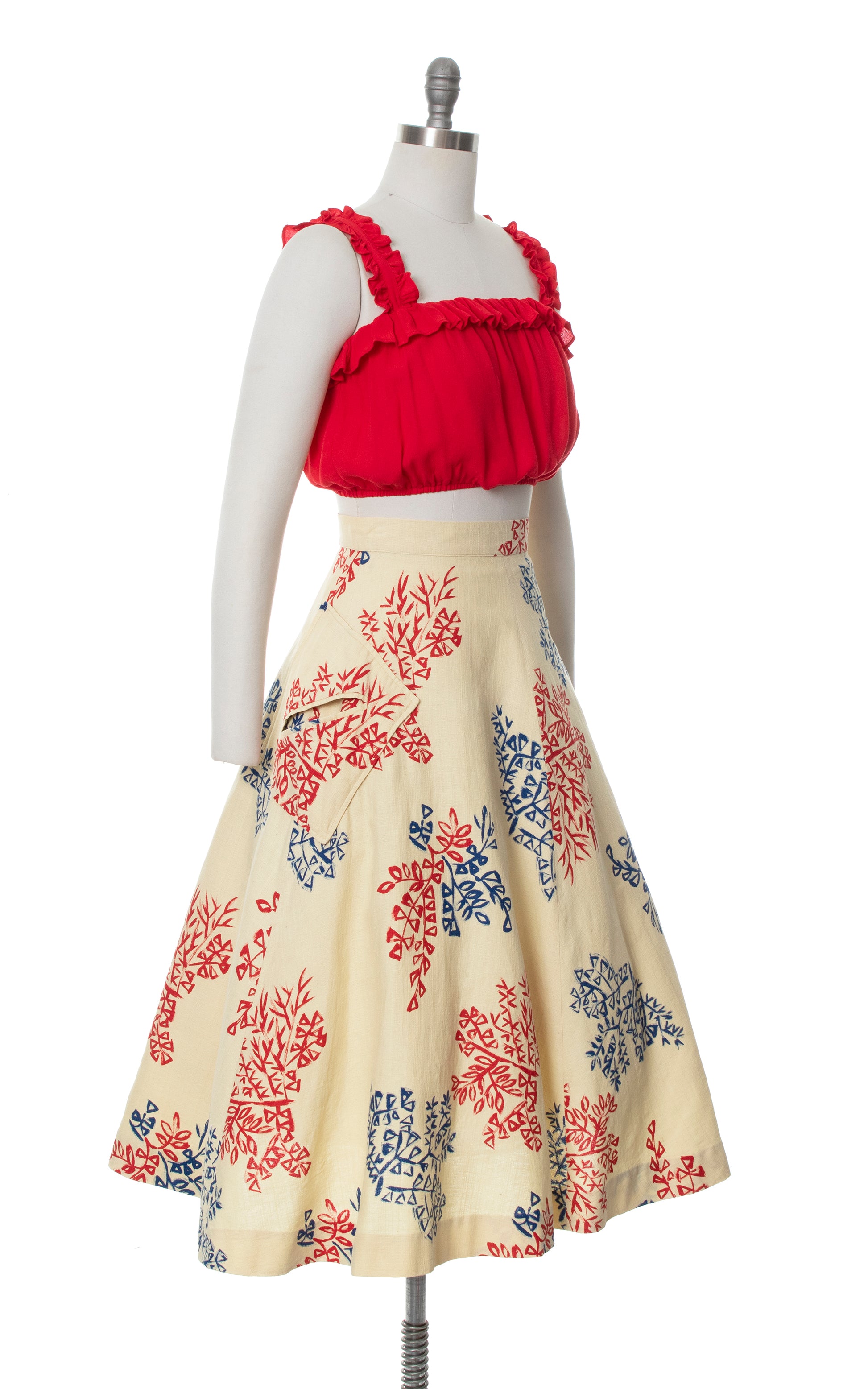Vintage 50s 1950s Floral Print Skirt with Pocket Birthday Life Vintage