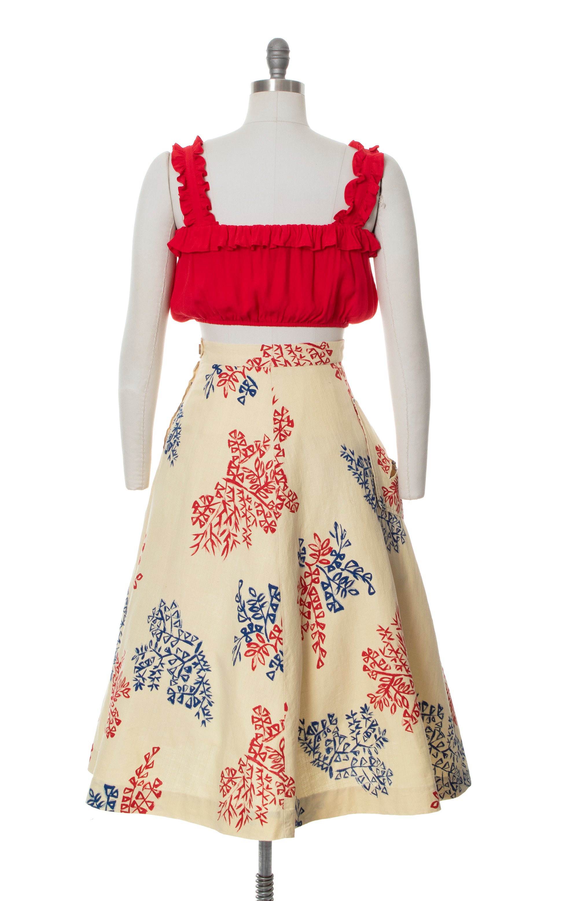 Vintage 50s 1950s Floral Print Skirt with Pocket Birthday Life Vintage