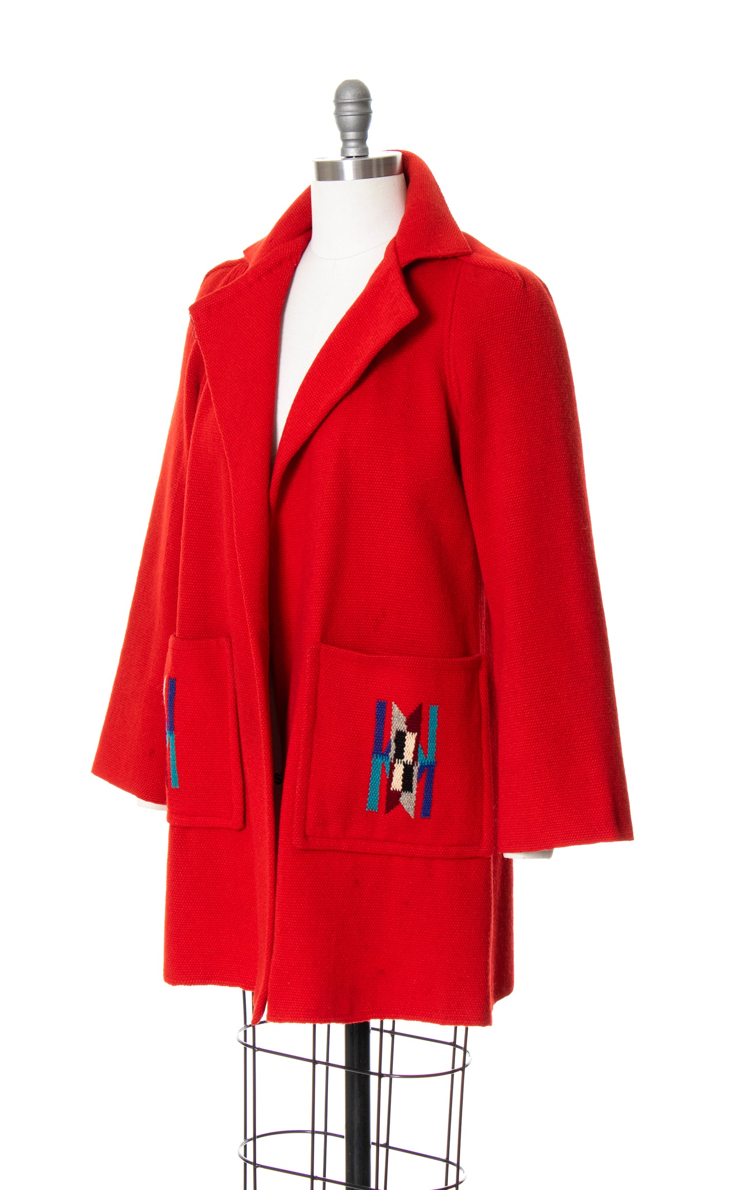 Vintage 1940s 40s 1950s 50s Hand-Woven Red Wool Chimayo Coat Jacket BirthdayLifeVintage