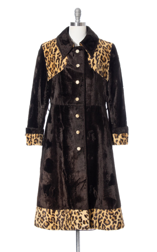 Vintage 70s 1970s Leopard Print Faux Fur Brown Velvet Coat BirthdayLifeVintage