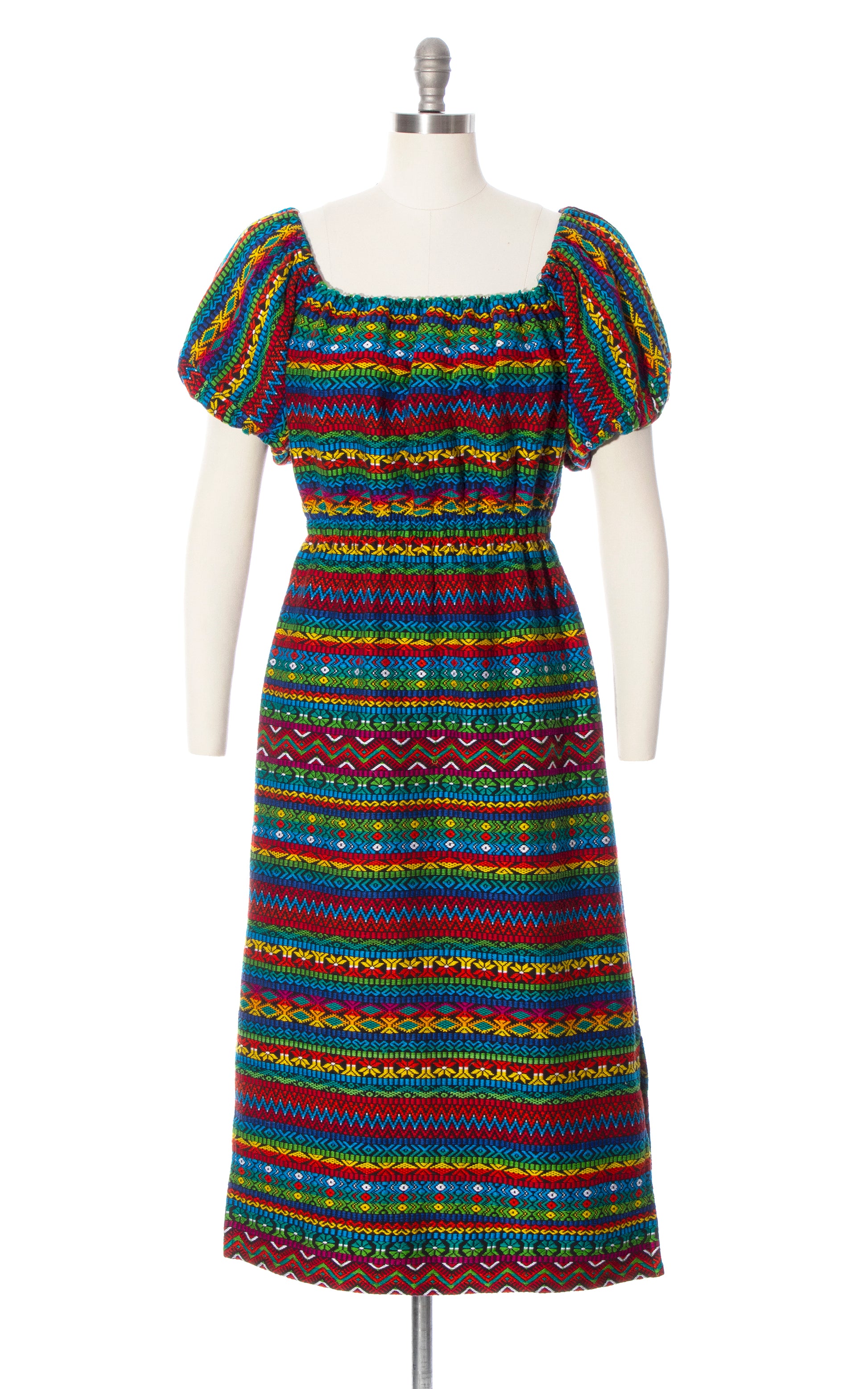 Vintage 1970s Style Rainbow Striped Woven Cotton Guatemalan Maxi Dress Birthday Life Vintage