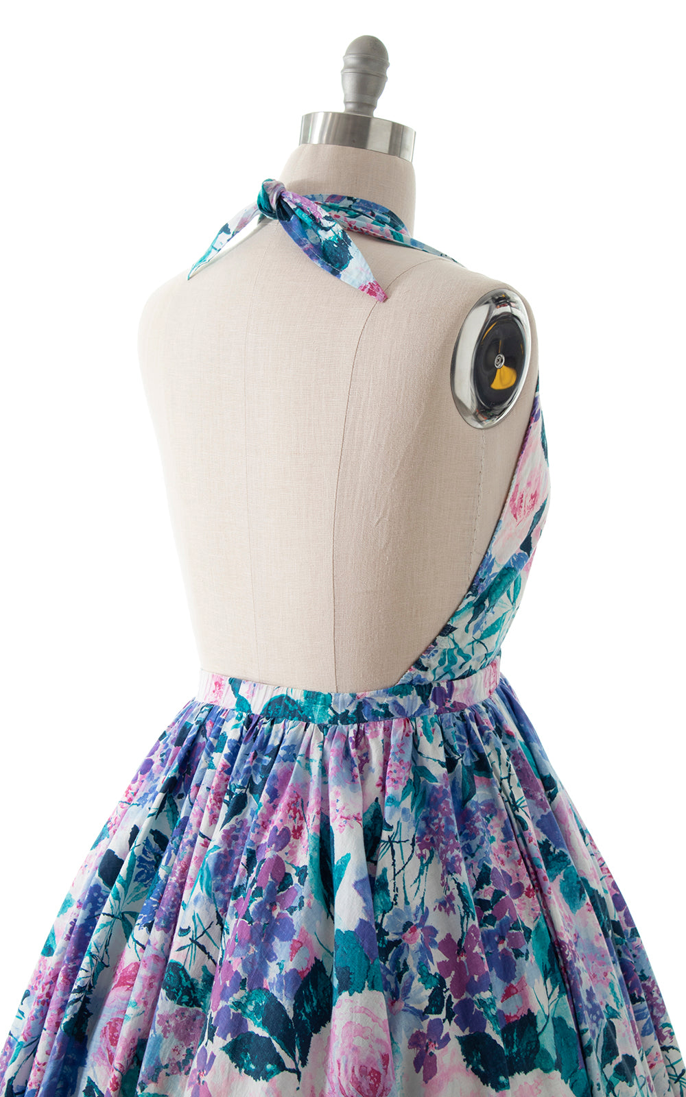 1980s Floral Halter Open Back Circle Skirt Sundress with Pockets BirthdayLifeVintage