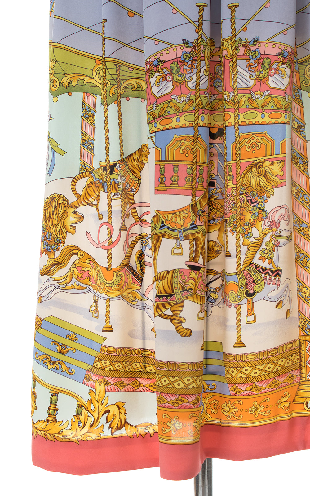 1980s Silk Carousel Novelty Print Skirt